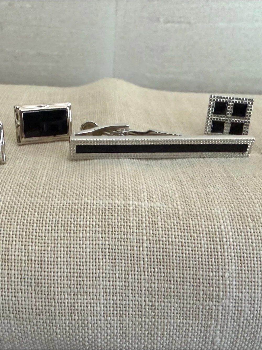 2 Sets of Silver and Black Cufflinks & Tie Bar  - Men's Accessory set